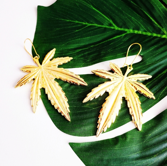 Gold Leaf Earrings, Taboo Jewelry - Picture 2 of 5